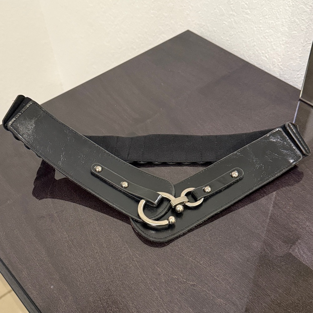 Elegant stretchy Black Belt with Metal Rings